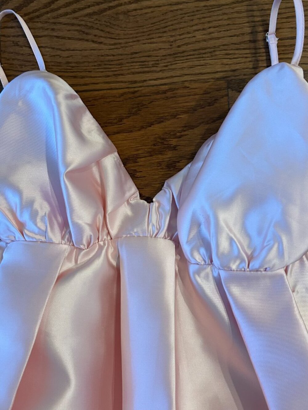 NWT Satin Bubble Hem Mini Dress Pink Pleated Babydoll Dress Size Medium NEW - Picture 7 of 16